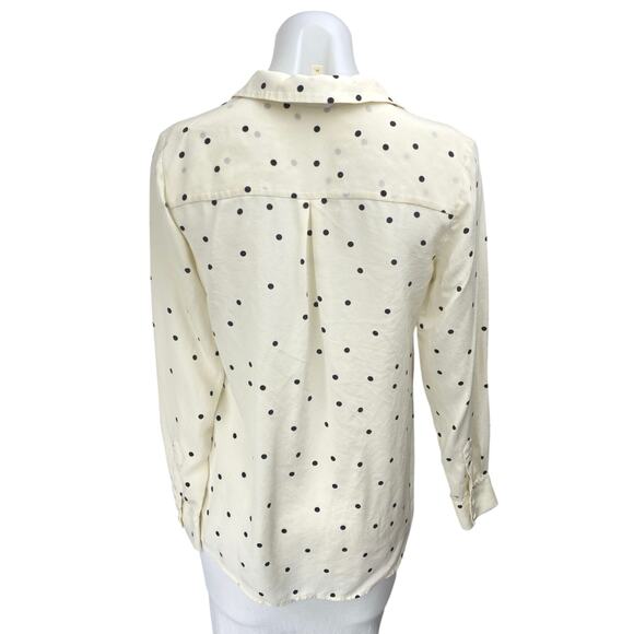Sezane 100% Silk Cream White Polka Dot Button Down Long Sleeve Blouse Top Size 4 - Picture 2 of 4
